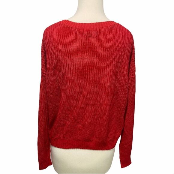 Wild Fable Sweater Cropped Knit‎ Long Sleeve V-Neck Pullover Red Large - Picture 5 of 13